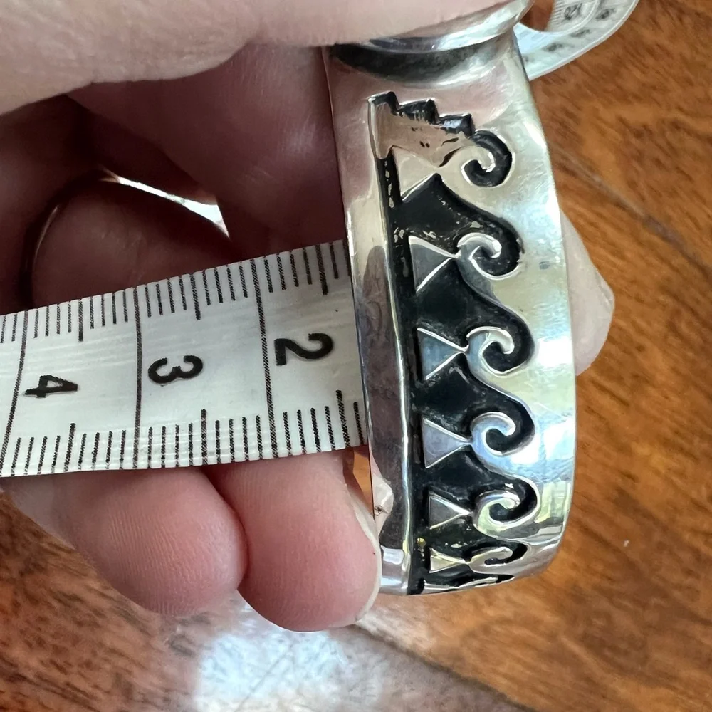 Sterling Silver & Turquoise Cabochon Overlay Cuff Bracelet - Picture 8 of 16